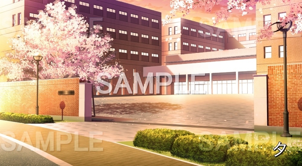 【背景素材】学園 桜咲く校門 (学園編part12-bg002_sashool_ch_b)