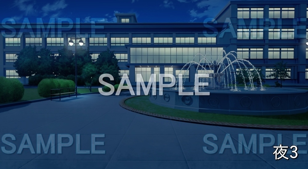 【背景素材】校舎 噴水のある中庭 (学園編part12-BG12_pl_a)