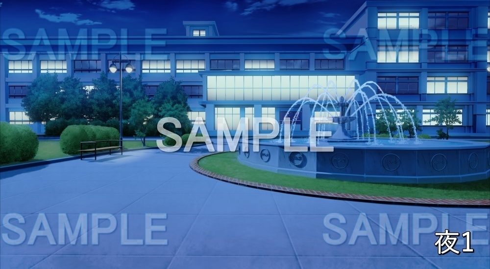 【背景素材】校舎 噴水のある中庭 (学園編part12-BG12_pl_a)