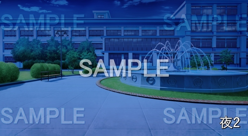 【背景素材】校舎 噴水のある中庭 (学園編part12-BG12_pl_a)