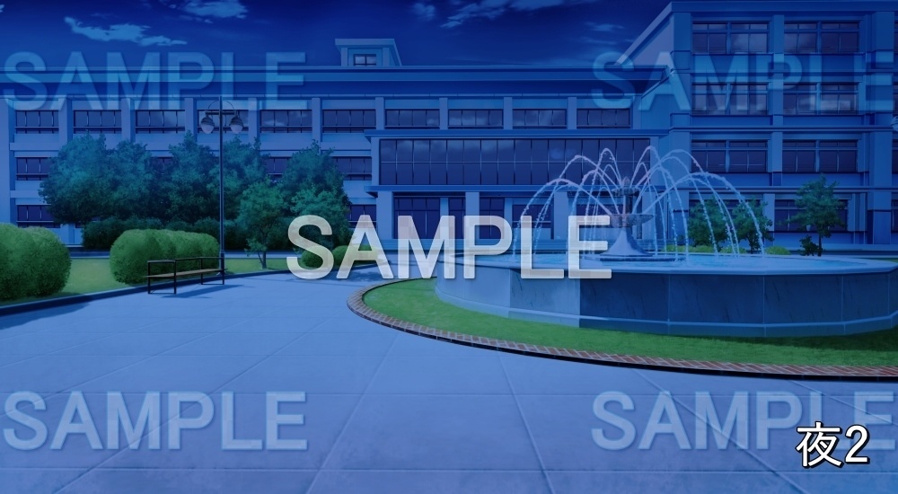 【背景素材】校舎 噴水のある中庭 | 文字なし (学園編part12-BG12_pl_a)