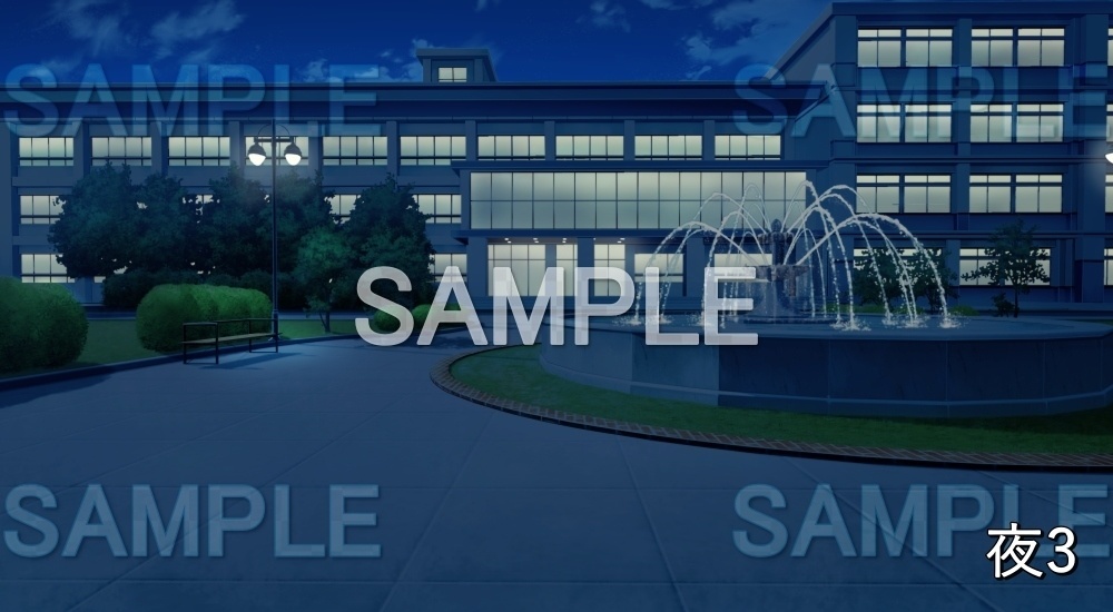 【背景素材】校舎 噴水のある中庭 | 文字なし (学園編part12-BG12_pl_a)