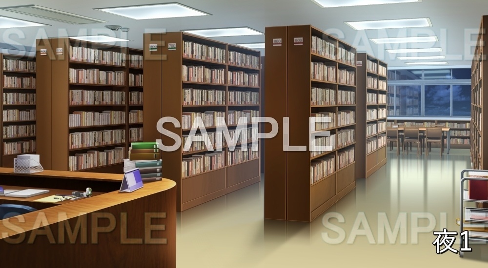 【背景素材】図書室 (学園編part12-bg054_sashool_h)