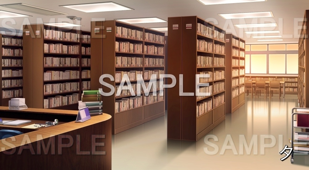 【背景素材】図書室 (学園編part12-bg054_sashool_h)