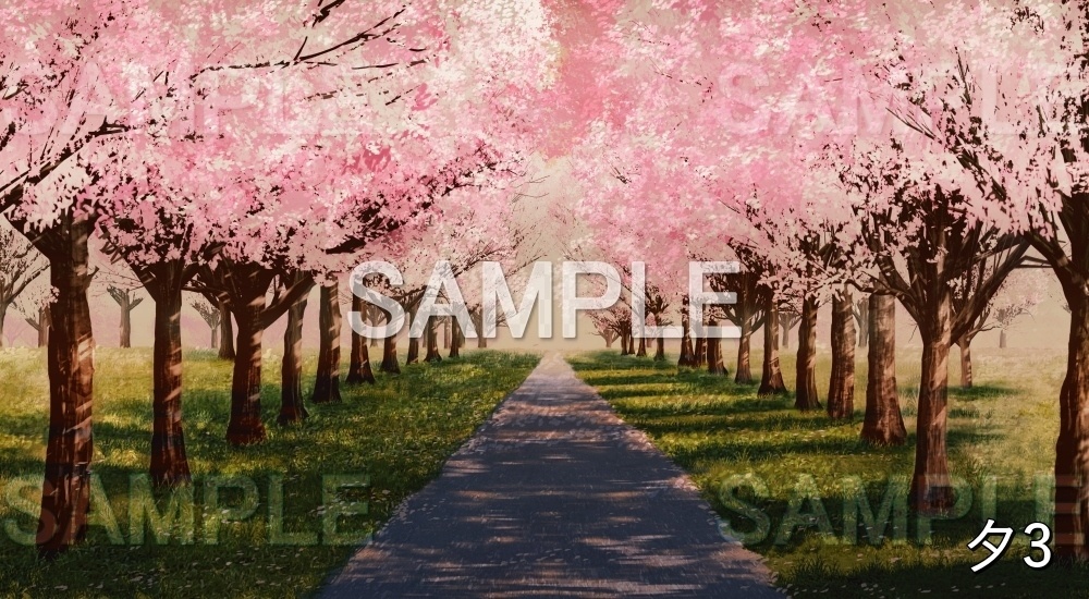 【背景素材】桜並木 (自然春編part05-flower_namiki01)