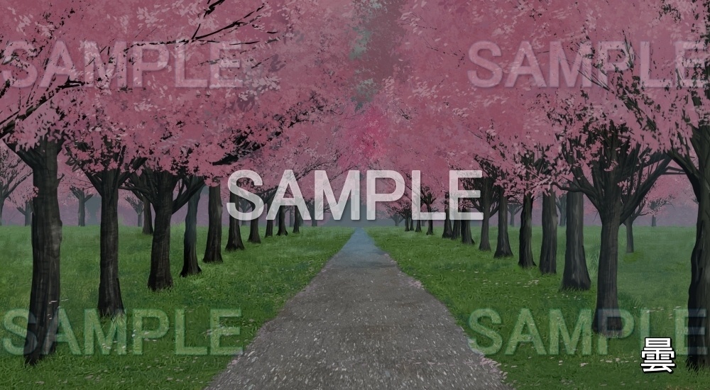 【背景素材】桜並木 (自然春編part05-flower_namiki01)