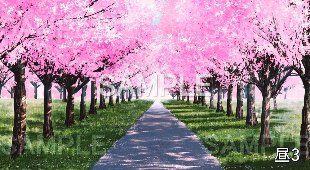 【背景素材】桜並木 (自然春編part05-flower_namiki01)