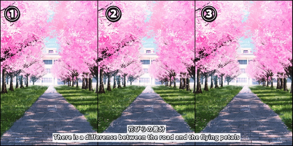 【背景素材】桜並木 校舎 (自然春編part05-flower_namiki02)