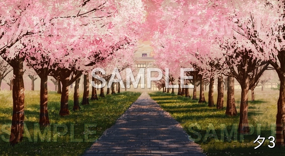 【背景素材】桜並木 校舎 (自然春編part05-flower_namiki02)
