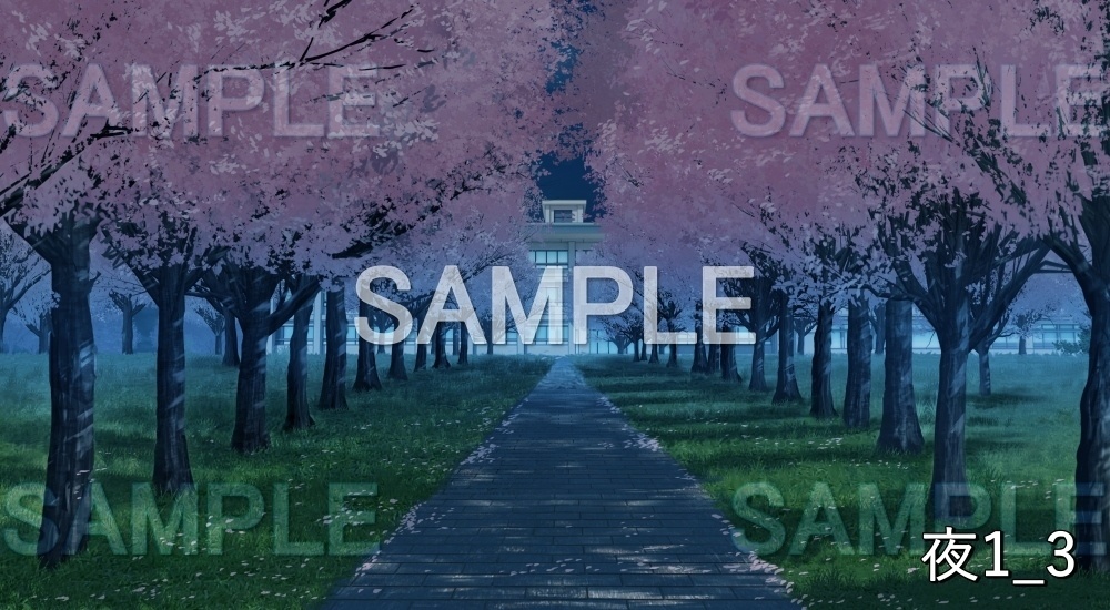 【背景素材】桜並木 校舎 (自然春編part05-flower_namiki02)