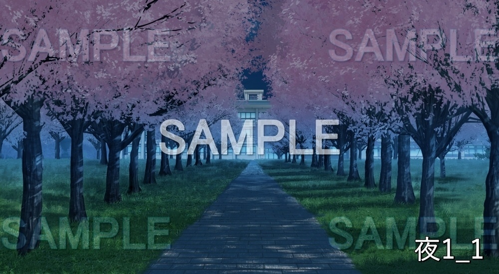 【背景素材】桜並木 校舎 (自然春編part05-flower_namiki02)