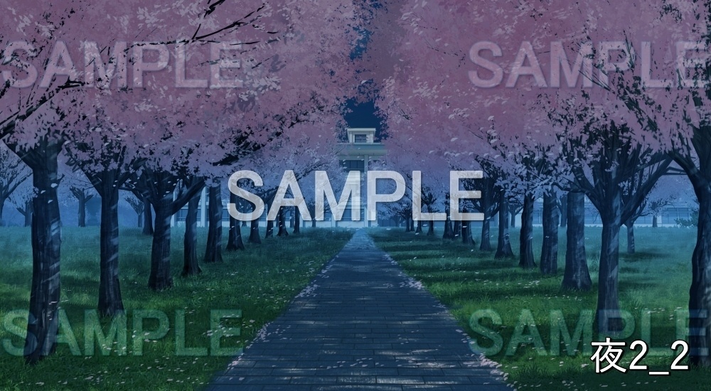 【背景素材】桜並木 校舎 (自然春編part05-flower_namiki02)