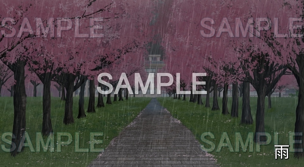 【背景素材】桜並木 校舎 (自然春編part05-flower_namiki02)