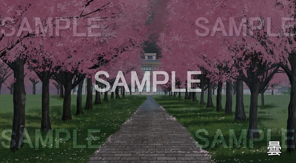 【背景素材】桜並木 校舎 (自然春編part05-flower_namiki02)