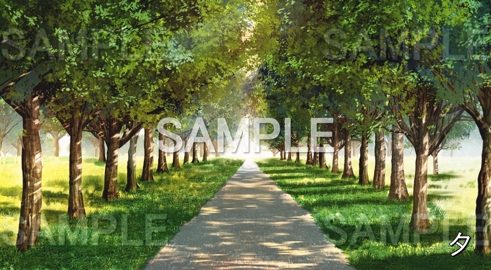 【背景素材】並木道 新緑 (自然春編part05-flower_namiki03)