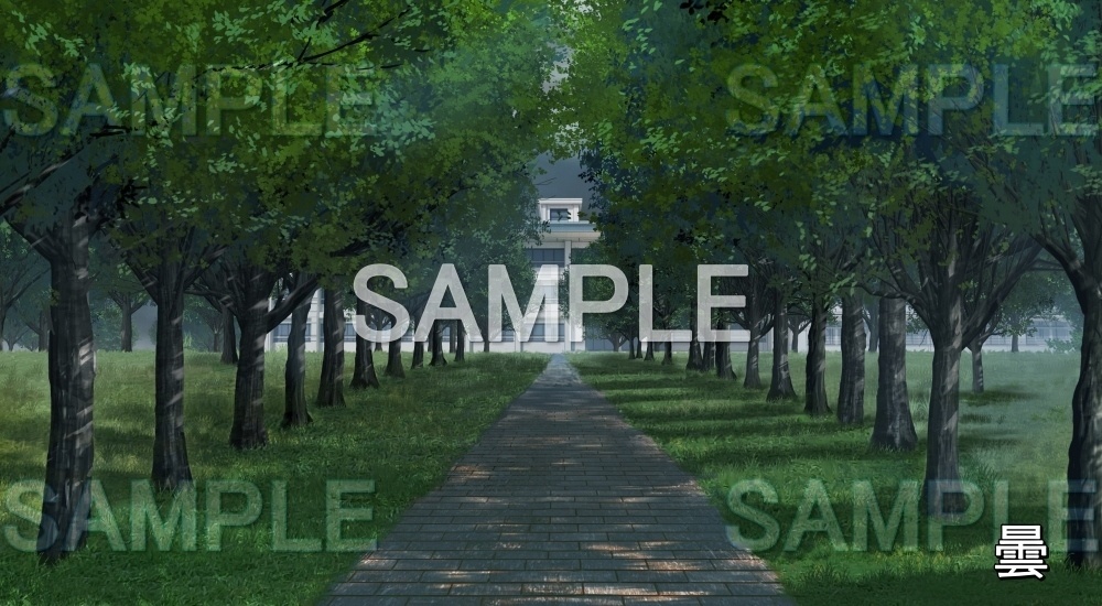 【背景素材】並木道 校舎 新緑 (自然春編part05-flower_namiki04)