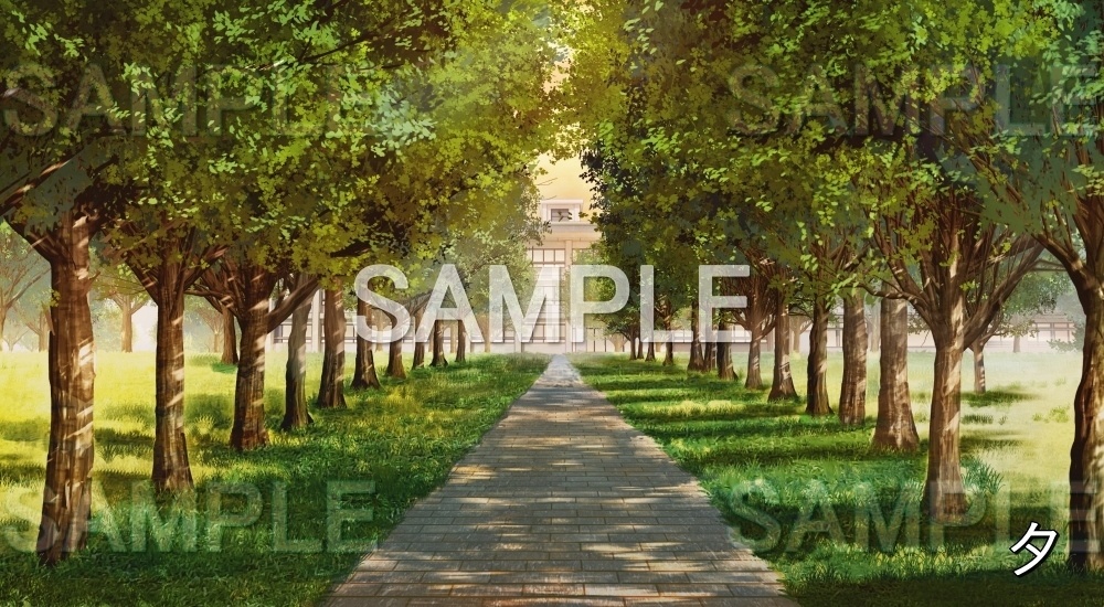 【背景素材】並木道 校舎 新緑 (自然春編part05-flower_namiki04)