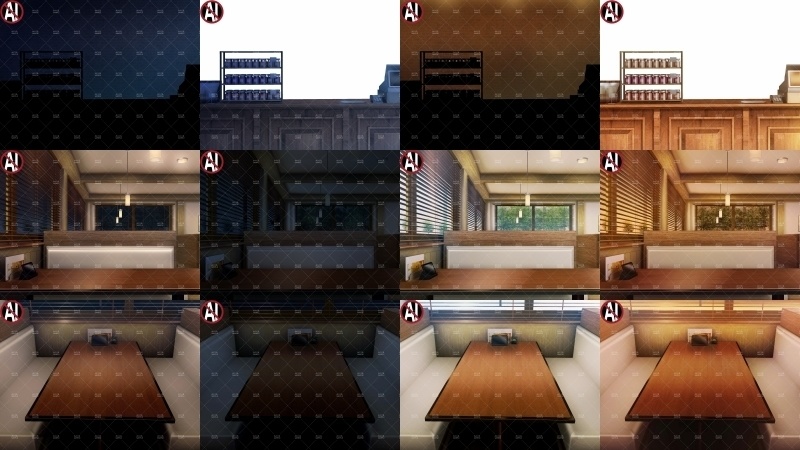 みにくる背景CG素材集『店舗&施設編』part02(BoostB)ファミレス・パン屋・回転寿司 【背景素材集】