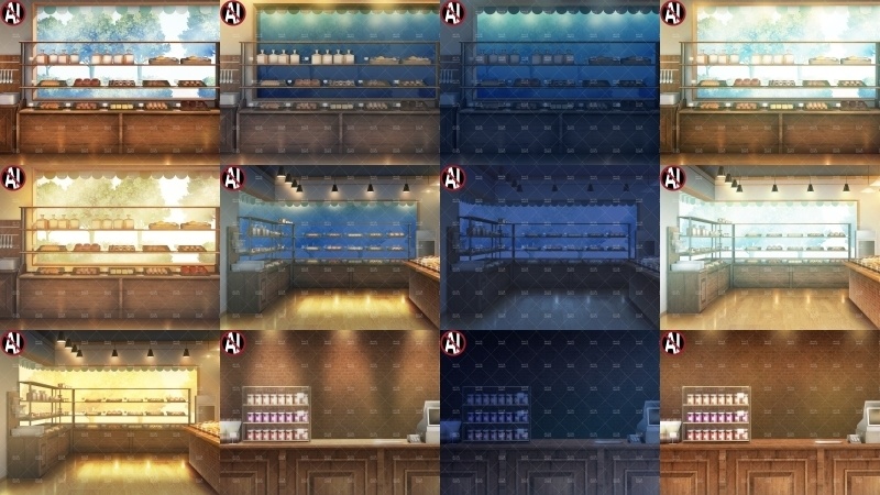 みにくる背景CG素材集『店舗&施設編』part02(BoostB)ファミレス・パン屋・回転寿司 【背景素材集】