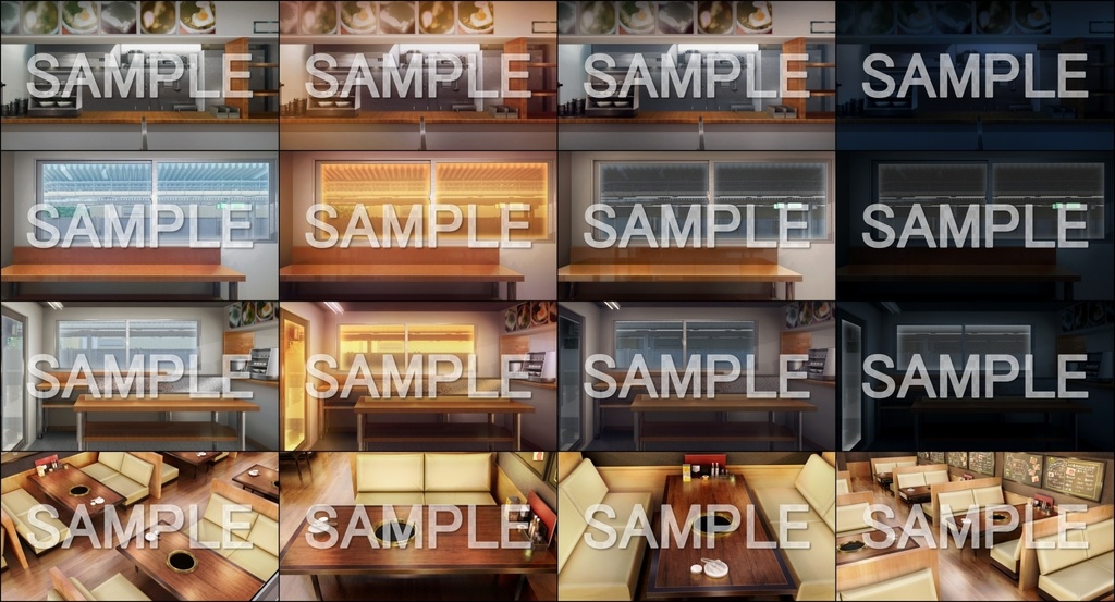 みにくる背景CG素材集『店舗&施設編』part02 焼肉・立ち食い蕎麦・ラーメン 【背景素材集】