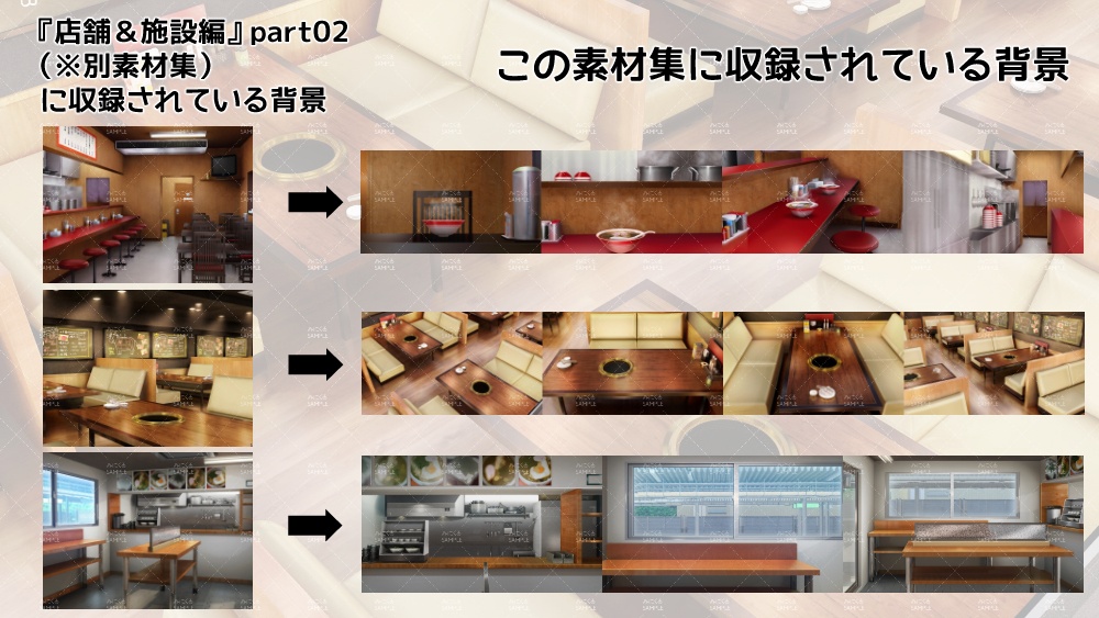 みにくる背景CG素材集『店舗&施設編』part02 焼肉・立ち食い蕎麦・ラーメン 【背景素材集】