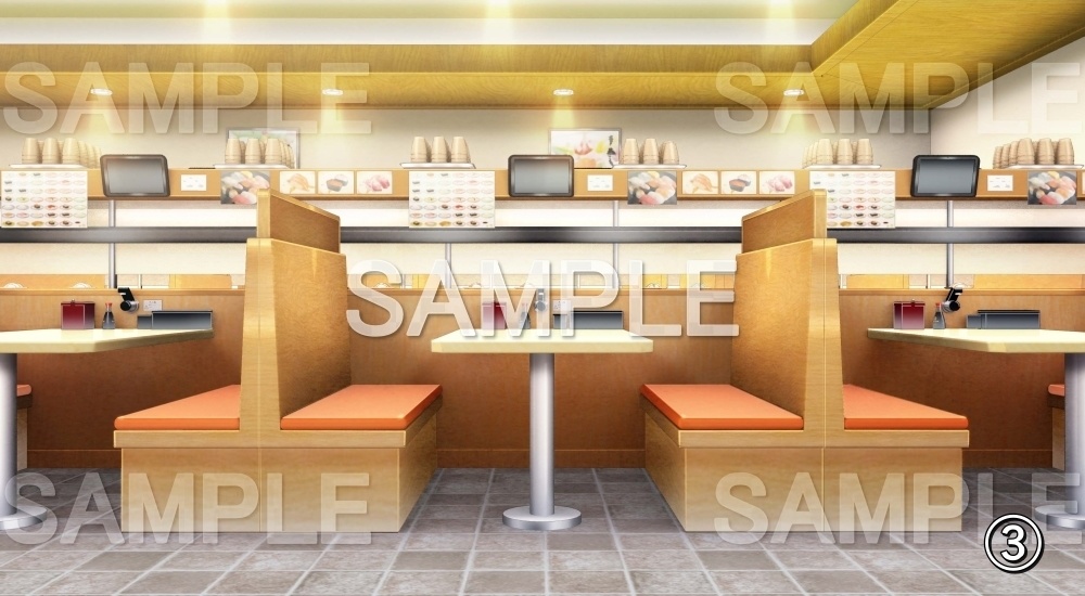 【背景素材】回転寿司 内観② (店舗&施設編part02-shop_sushi_01)