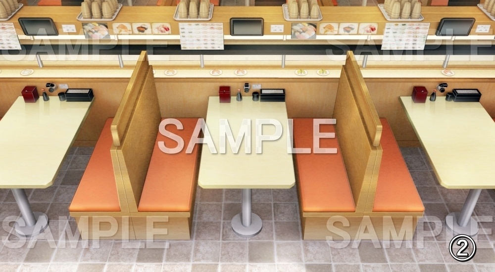 【背景素材】回転寿司 内観② (店舗&施設編part02-shop_sushi_01)