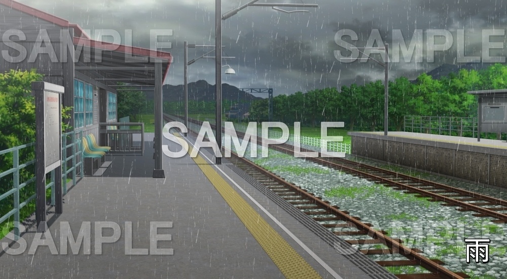 【背景素材】無人の駅①(自然&夏編06-summer_eki01)