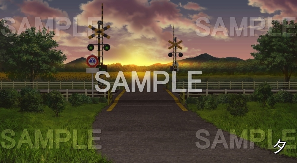 【背景素材】踏切開(自然&夏編06-summer_rail01)