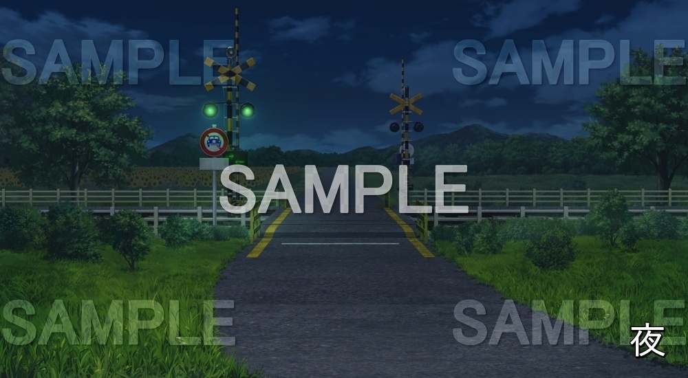 【背景素材】踏切開(自然&夏編06-summer_rail01)