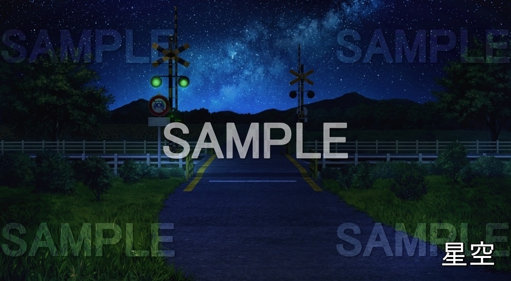 【背景素材】踏切開(自然&夏編06-summer_rail01)