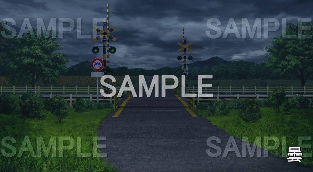 【背景素材】踏切開(自然&夏編06-summer_rail01)