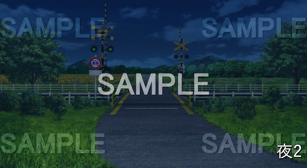 【背景素材】踏切開(自然&夏編06-summer_rail01)