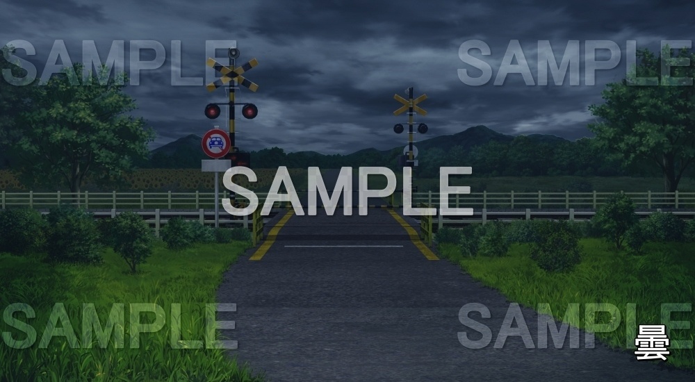 【背景素材】踏切閉(自然&夏編06-summer_rail02)