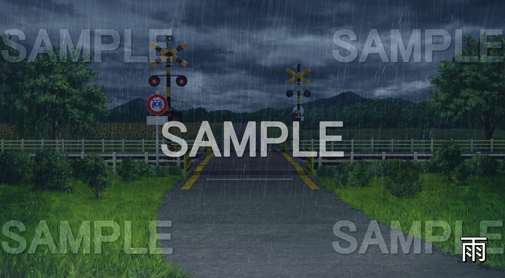 【背景素材】踏切閉(自然&夏編06-summer_rail02)