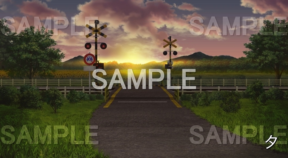 【背景素材】踏切閉(自然&夏編06-summer_rail02)