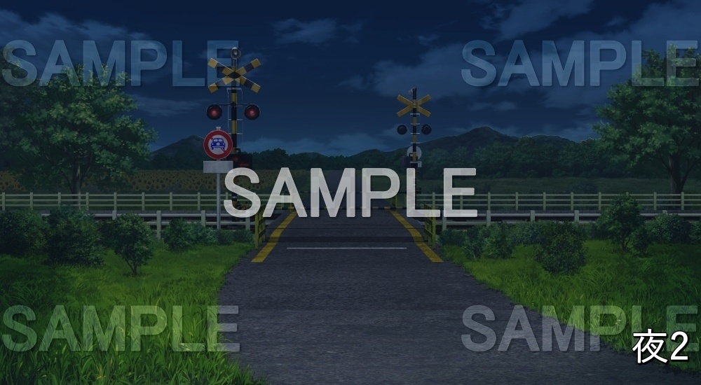 【背景素材】踏切閉(自然&夏編06-summer_rail02)