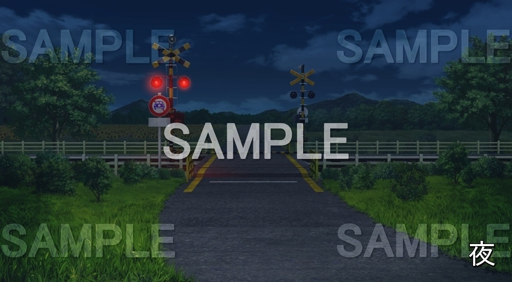 【背景素材】踏切閉(自然&夏編06-summer_rail02)