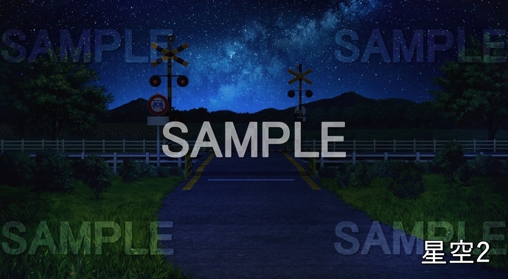 【背景素材】踏切閉(自然&夏編06-summer_rail02)