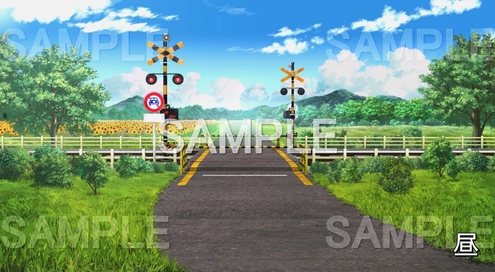 【背景素材】踏切閉(自然&夏編06-summer_rail02)