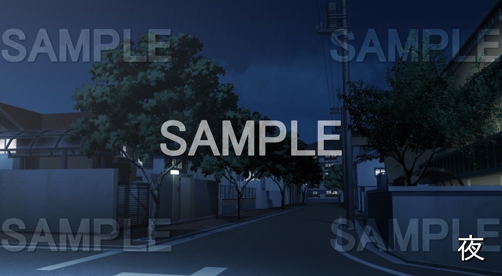 【背景素材】街路樹のある住宅街 (日常編11-sdniti024)