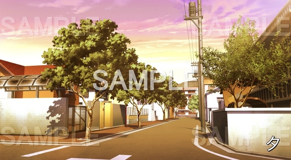 【背景素材】街路樹のある住宅街 (日常編11-sdniti024)