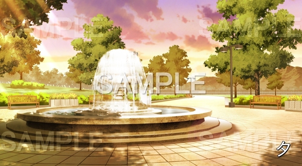 【背景素材】噴水広場 (日常編11-sdniti025)