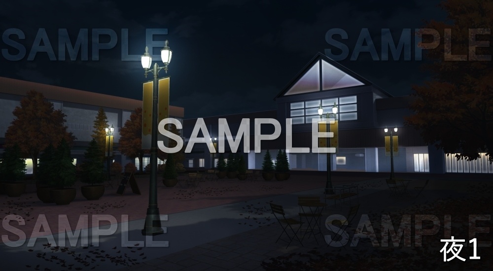 【背景素材】駅前の紅葉の街 (自然&秋編part07-autumn_bg020)