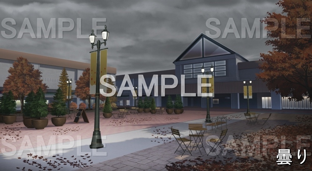 【背景素材】駅前の紅葉の街 (自然&秋編part07-autumn_bg020)