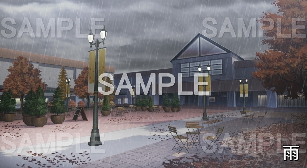 【背景素材】駅前の紅葉の街 (自然&秋編part07-autumn_bg020)