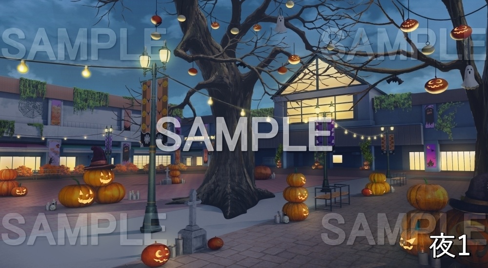 【背景素材】駅前のハロウィン街 (自然&秋編part07-autumnhw_bg020)