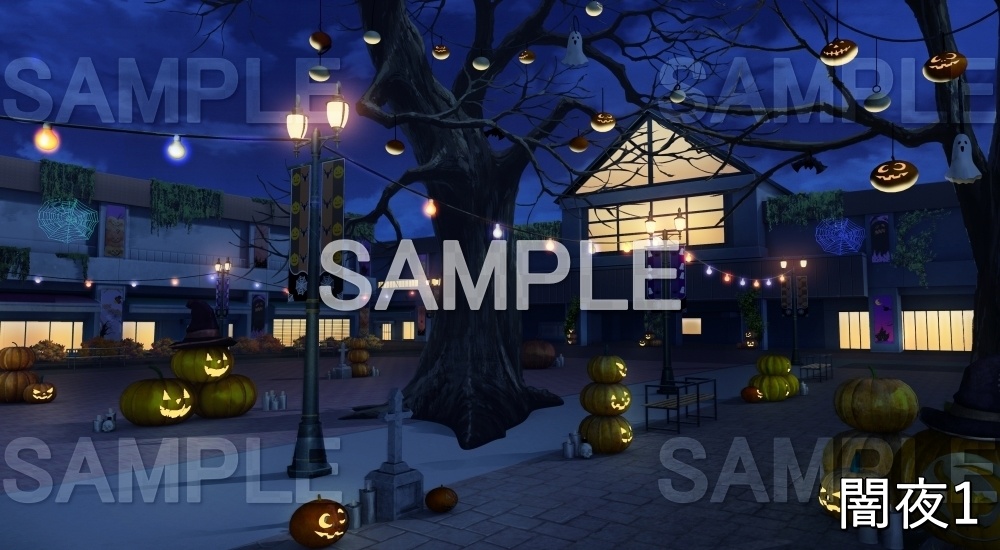 【背景素材】駅前のハロウィン街 (自然&秋編part07-autumnhw_bg020)