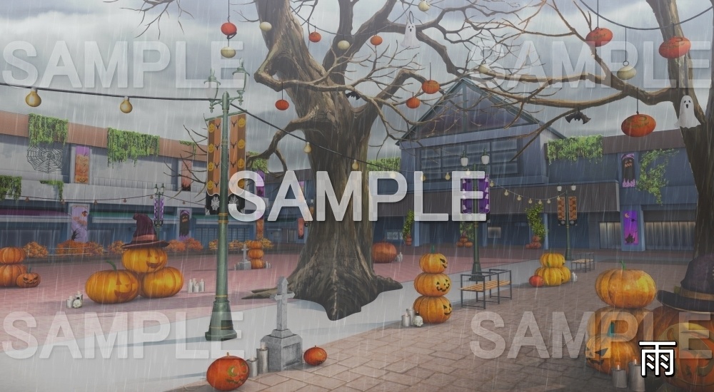 【背景素材】駅前のハロウィン街 (自然&秋編part07-autumnhw_bg020)