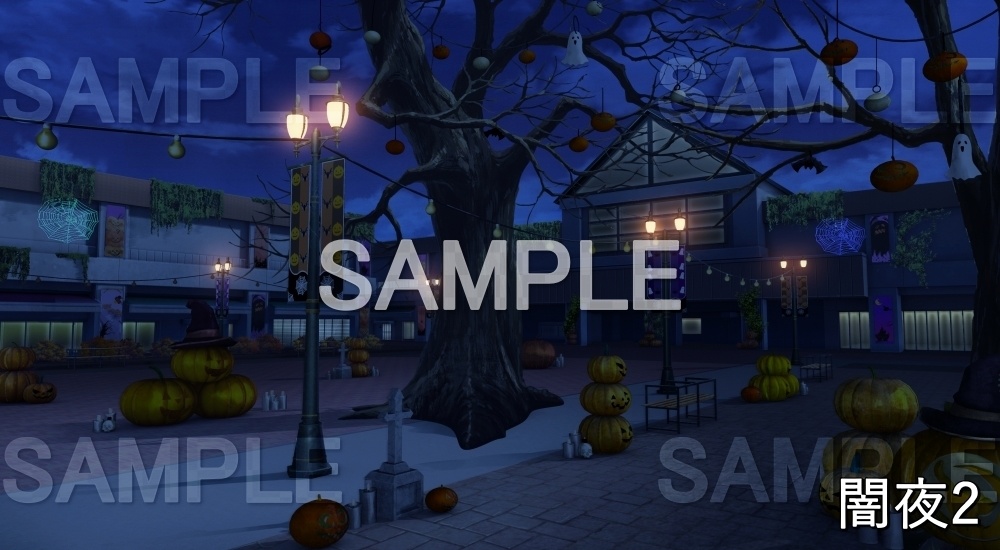 【背景素材】駅前のハロウィン街 (自然&秋編part07-autumnhw_bg020)